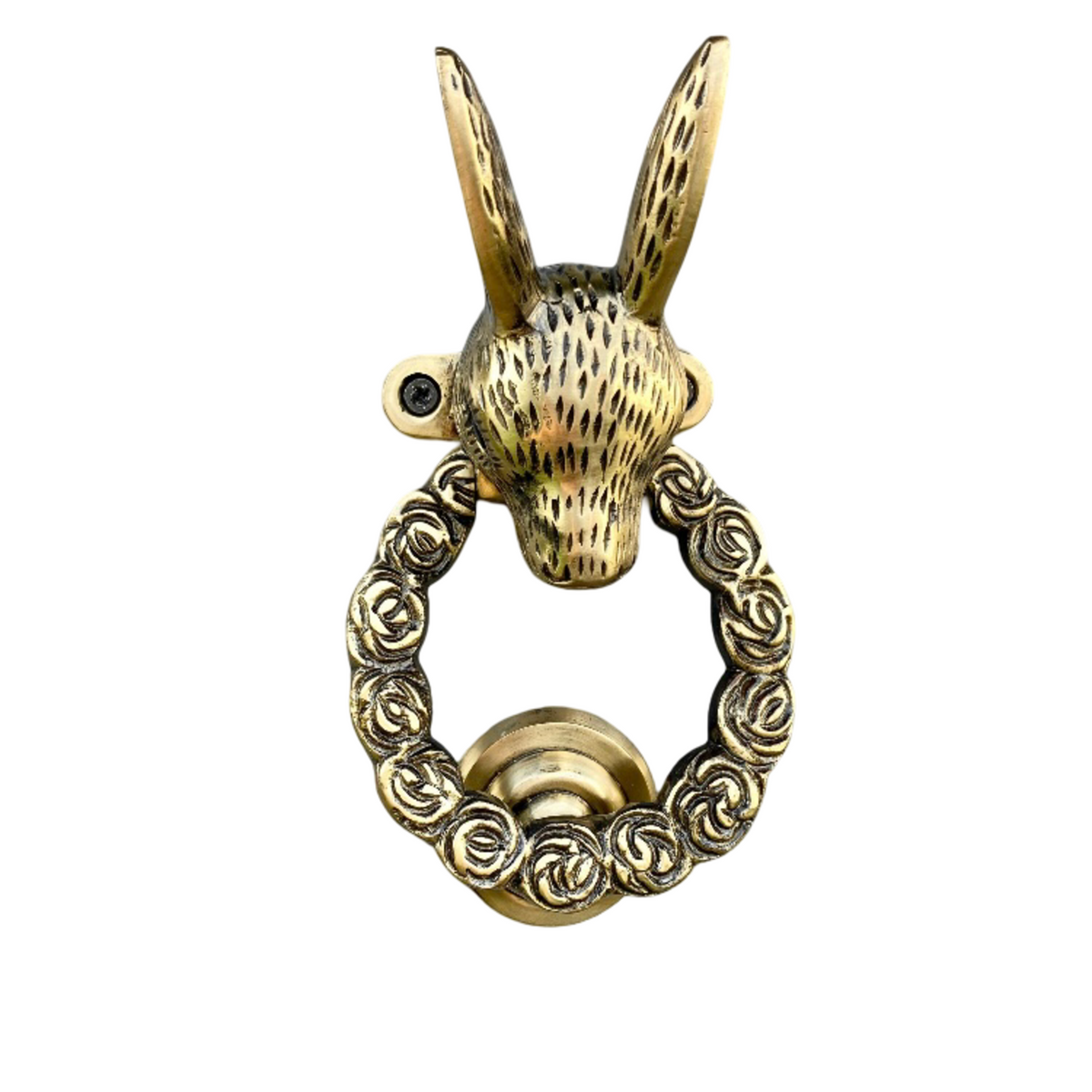 Vintage Antique Brass Hare Ring O Roses Solid Brass Door Knocker