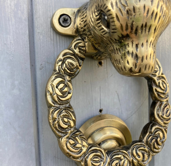 Vintage Antique Brass Hare Ring O Roses Solid Brass Door Knocker