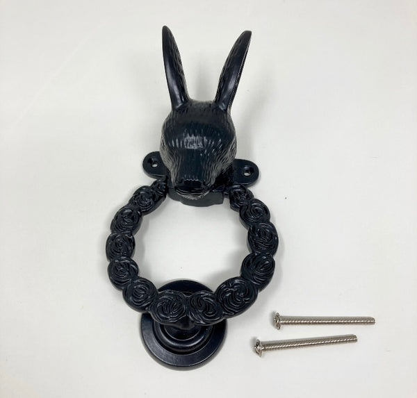 Vintage Black Hare Ring O Roses Solid Brass Door Knocker
