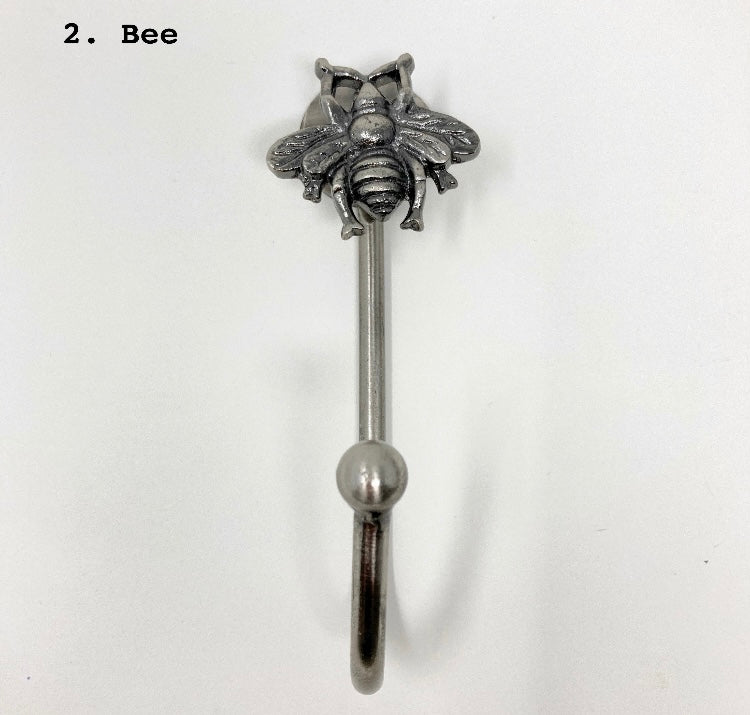 Antique Pewter Metal Hooks. Decorative Tie-Back & Towel Hooks for Bathroom, Bedroom, and Iron Décor. Durable & Stylish Home Accessories