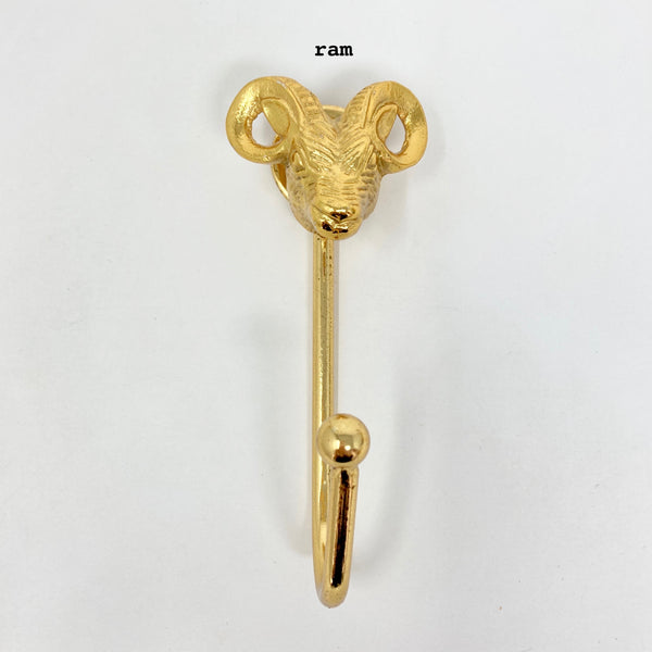 Bright Gold Iron Wall Hooks Handmade Metal Animal Hooks - Tie-Backs