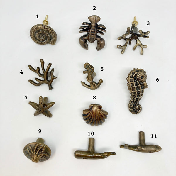 Antique Bronze Sealife Marine Nautical Drawer Knobs - Bathroom, Cupboards, Dresser, Cabinet, Chest of Drawers