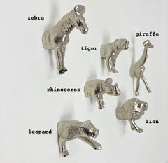 KNOBS Safari Silver Animal Iron Metal Wall Hooks. SET of 6 or Individual Knobs