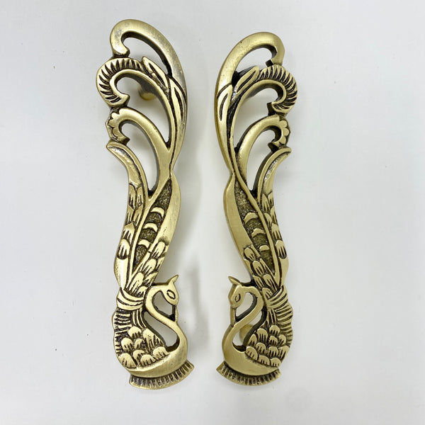 Solid Brass Antique Pair Peacock Long Handles