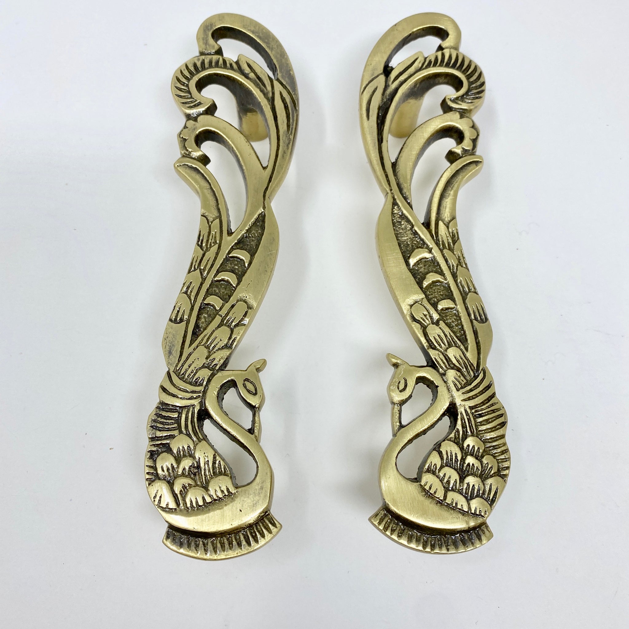 Solid Brass Antique Pair Peacock Long Handles