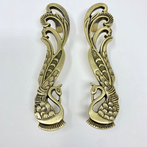 Solid Brass Antique Pair Peacock Long Handles