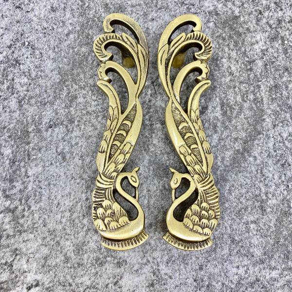 Solid Brass Antique Pair Peacock Long Handles