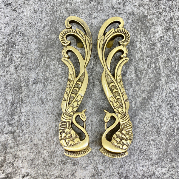 Solid Brass Antique Pair Peacock Long Handles