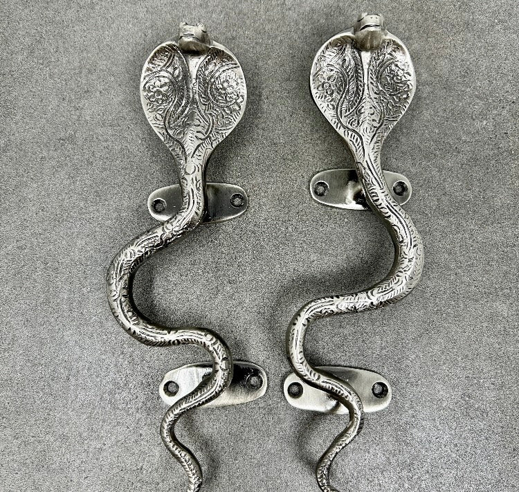 Solid Brass Antique Pewter Pair Snake Cobra Long Handles