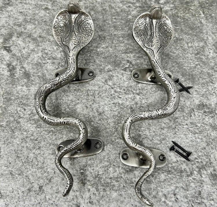 Solid Brass Antique Pewter Pair Snake Cobra Long Handles