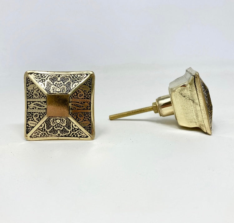 Brass Moroccan Black Gold Square Drawer Knob Cupboard Pull Drawer Brass Etched Drawer Knob Brass Bohemian Drawer Knob