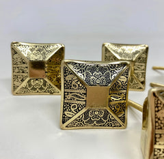 Brass Moroccan Black Gold Square Drawer Knob Cupboard Pull Drawer Brass Etched Drawer Knob Brass Bohemian Drawer Knob