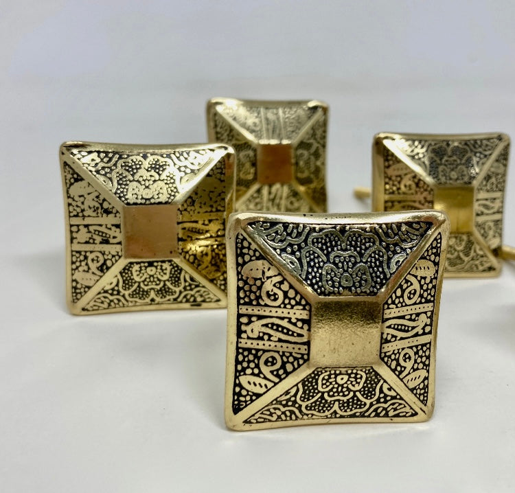 Brass Moroccan Black Gold Square Drawer Knob Cupboard Pull Drawer Brass Etched Drawer Knob Brass Bohemian Drawer Knob