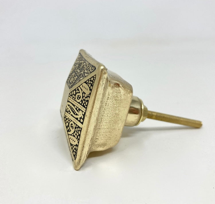 Brass Moroccan Black Gold Square Drawer Knob Cupboard Pull Drawer Brass Etched Drawer Knob Brass Bohemian Drawer Knob