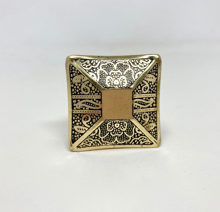 Brass Moroccan Black Gold Square Drawer Knob Cupboard Pull Drawer Brass Etched Drawer Knob Brass Bohemian Drawer Knob