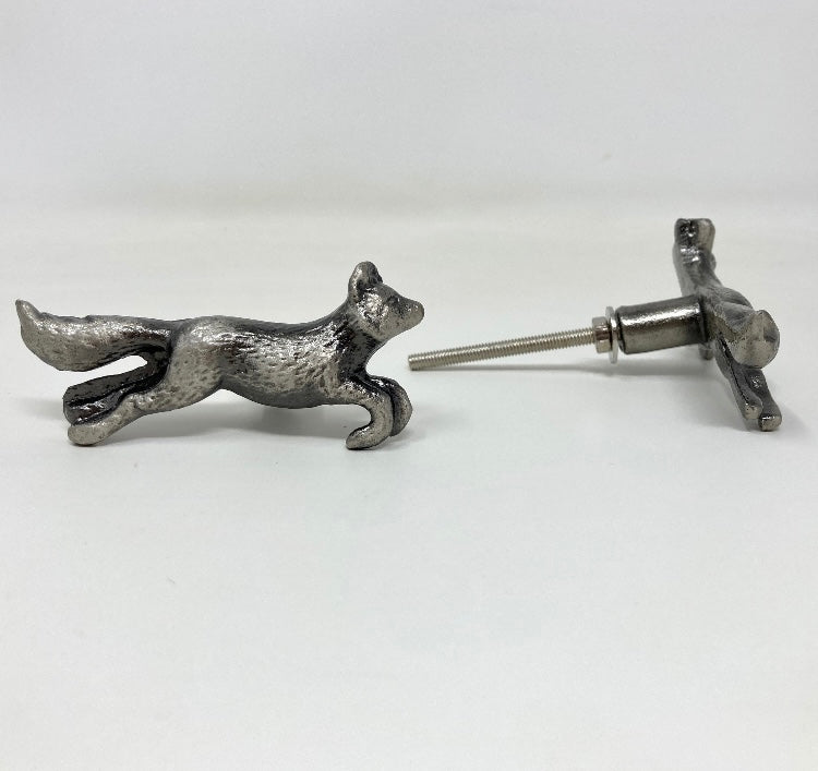 ANTIQUE PEWTER Running Fox Woodland Knob | Drawer Pull Door Pull