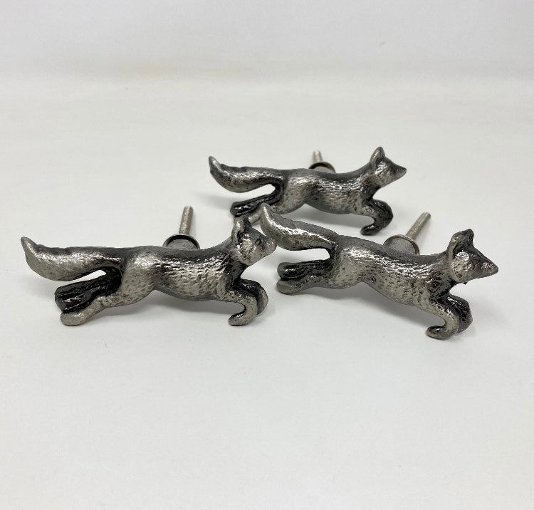 ANTIQUE PEWTER Running Fox Woodland Knob | Drawer Pull Door Pull