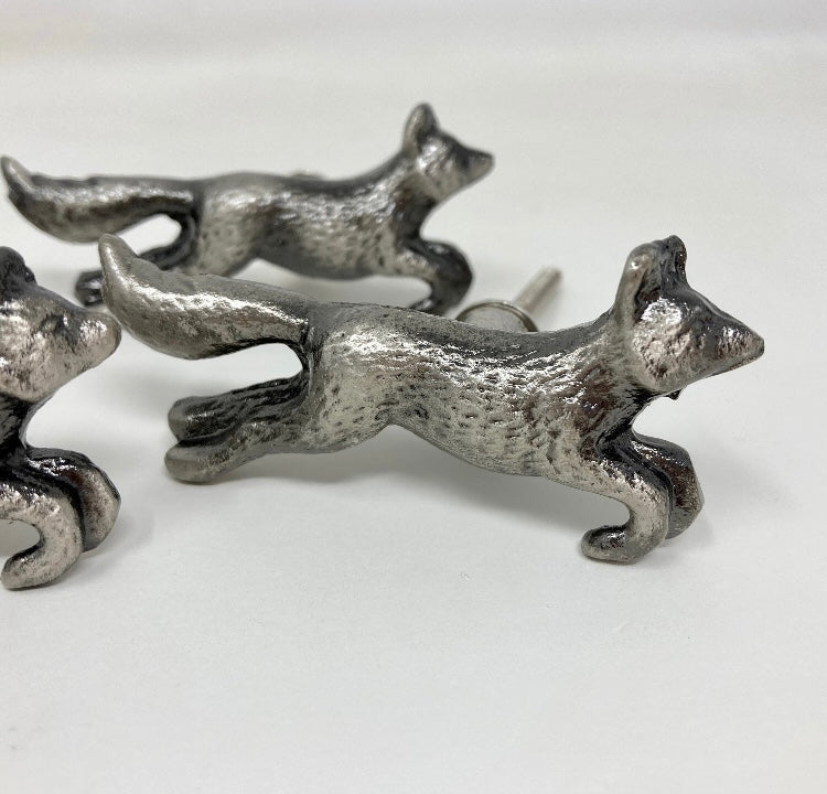 ANTIQUE PEWTER Running Fox Woodland Knob | Drawer Pull Door Pull