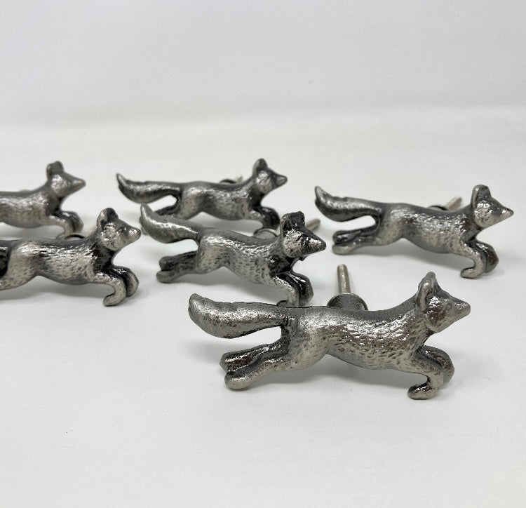 ANTIQUE PEWTER Running Fox Woodland Knob | Drawer Pull Door Pull