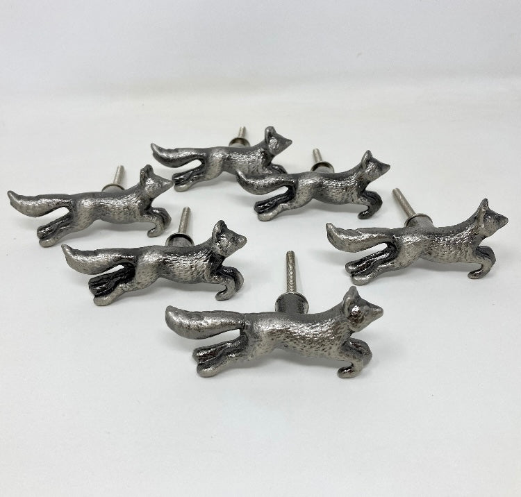 ANTIQUE PEWTER Running Fox Woodland Knob | Drawer Pull Door Pull