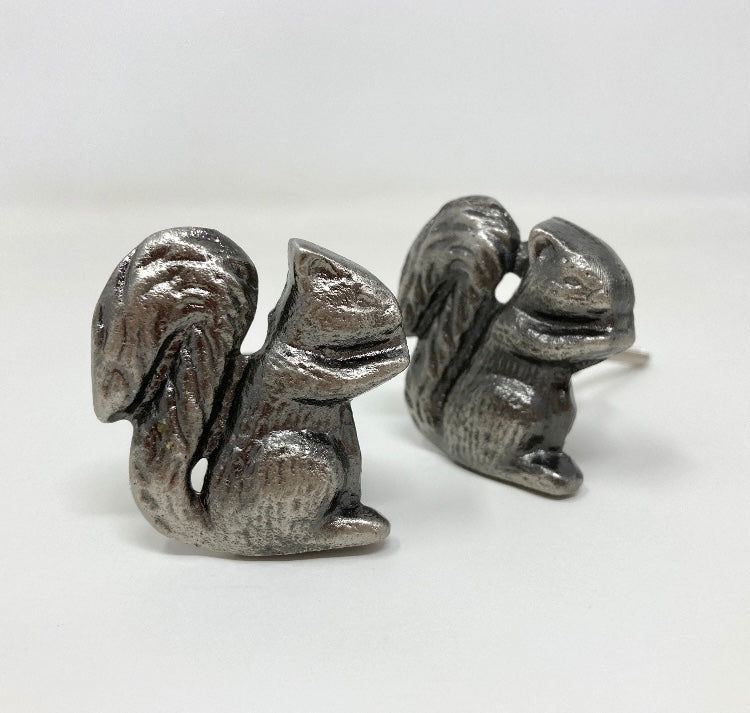 ANTIQUE PEWTER | Squirrel Woodland Animal | Drawer Pull Door Pull