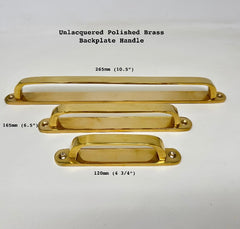 UNLACQUERED Backplate Handles | 4 3/4" | 6.5"| 10.5" | Polished Brass | Antique | Kitchen | Wardrobe | Chest | Cover Holes