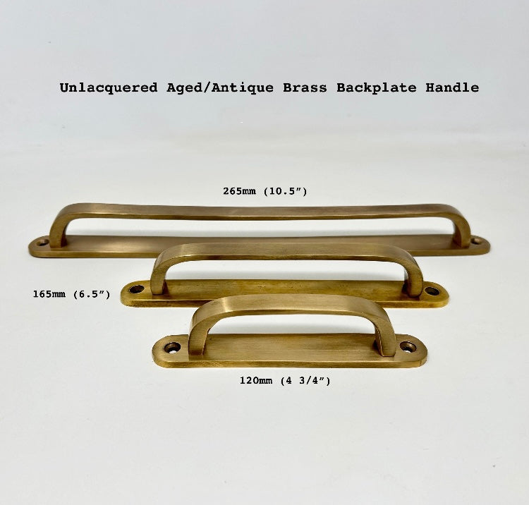 UNLACQUERED Backplate Handles | 4 3/4" | 6.5"| 10.5" | Polished Brass | Antique | Kitchen | Wardrobe | Chest | Cover Holes