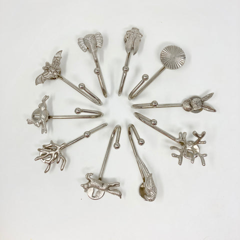 Silver Animal Iron Wall Hooks - Tie Back - Silver Handmade Metal Animal Hooks