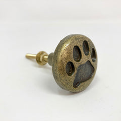 Antique Brass Dog / Cat / Animal Paw Print Pet Knob for Cabinets, Drawers, & Furniture