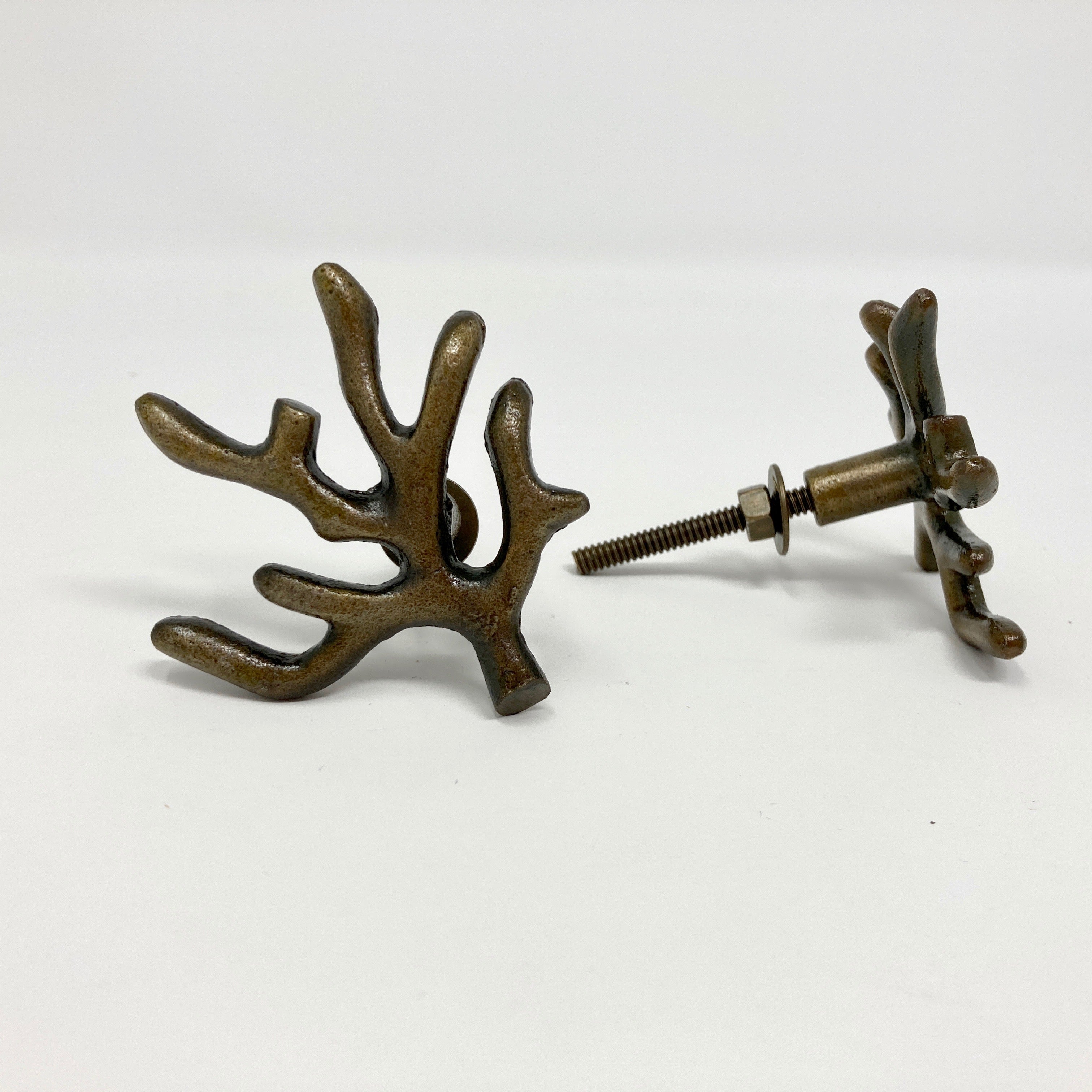 Antique Brass Coral Tree Branch Knob Drawer Pull - Cabinet Dresser Chest of Drawers