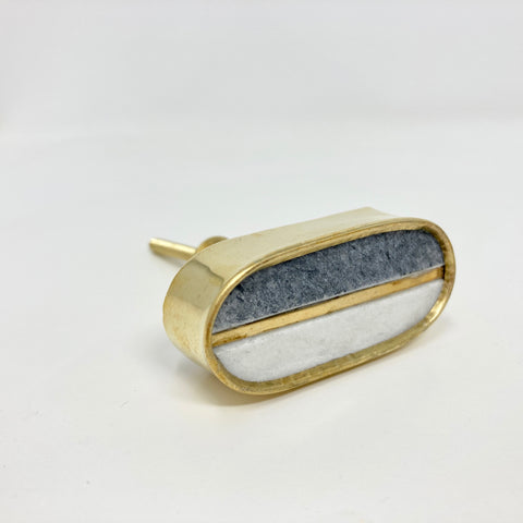Oval White & Grey Marble Stone Knob in brass - Drawer Pulls, Drawer Knobs, Cabinet Knobs and Pulls, Unique, Decorative, Pull Knob