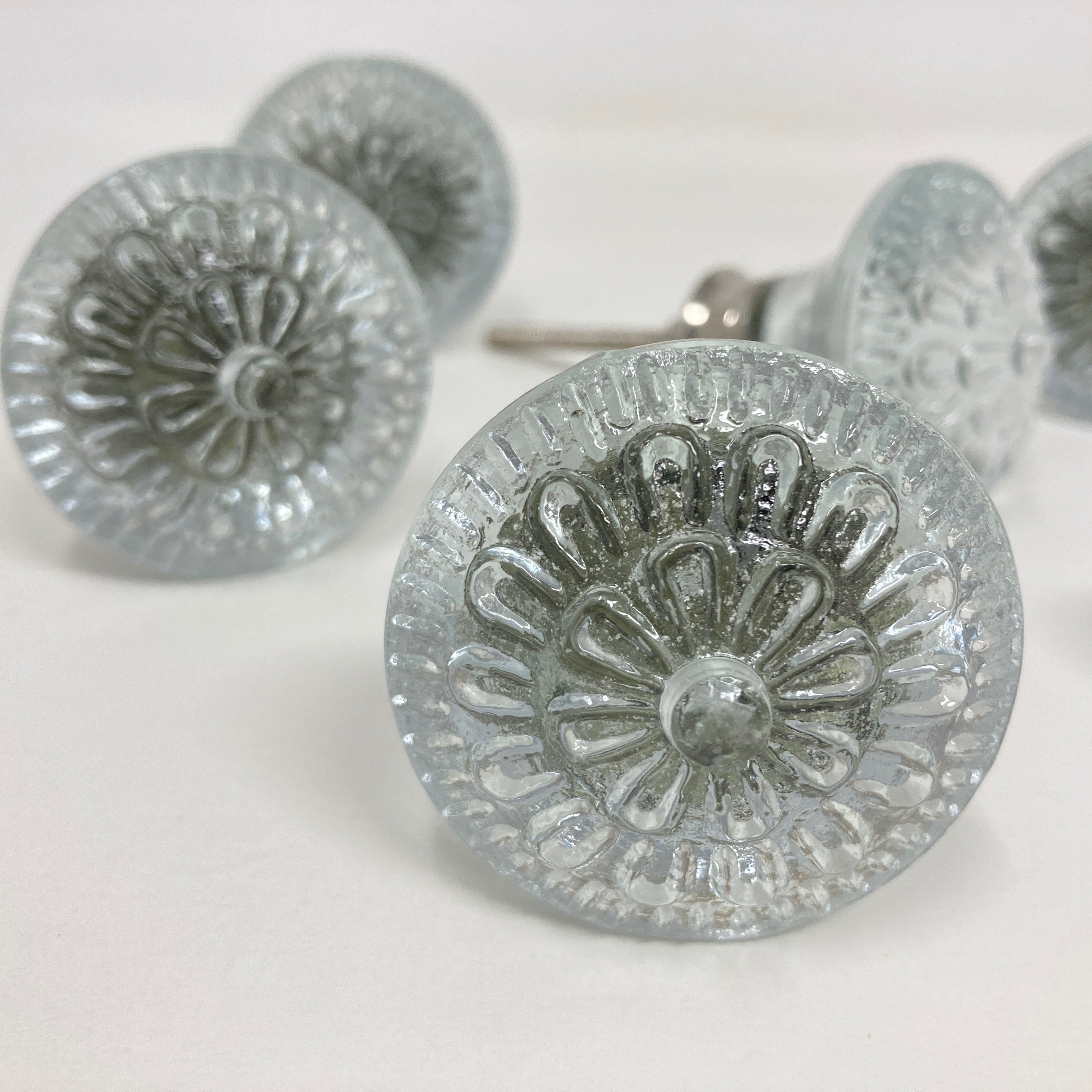 Vintage Victorian Style Clear Flower Round Glass Knob