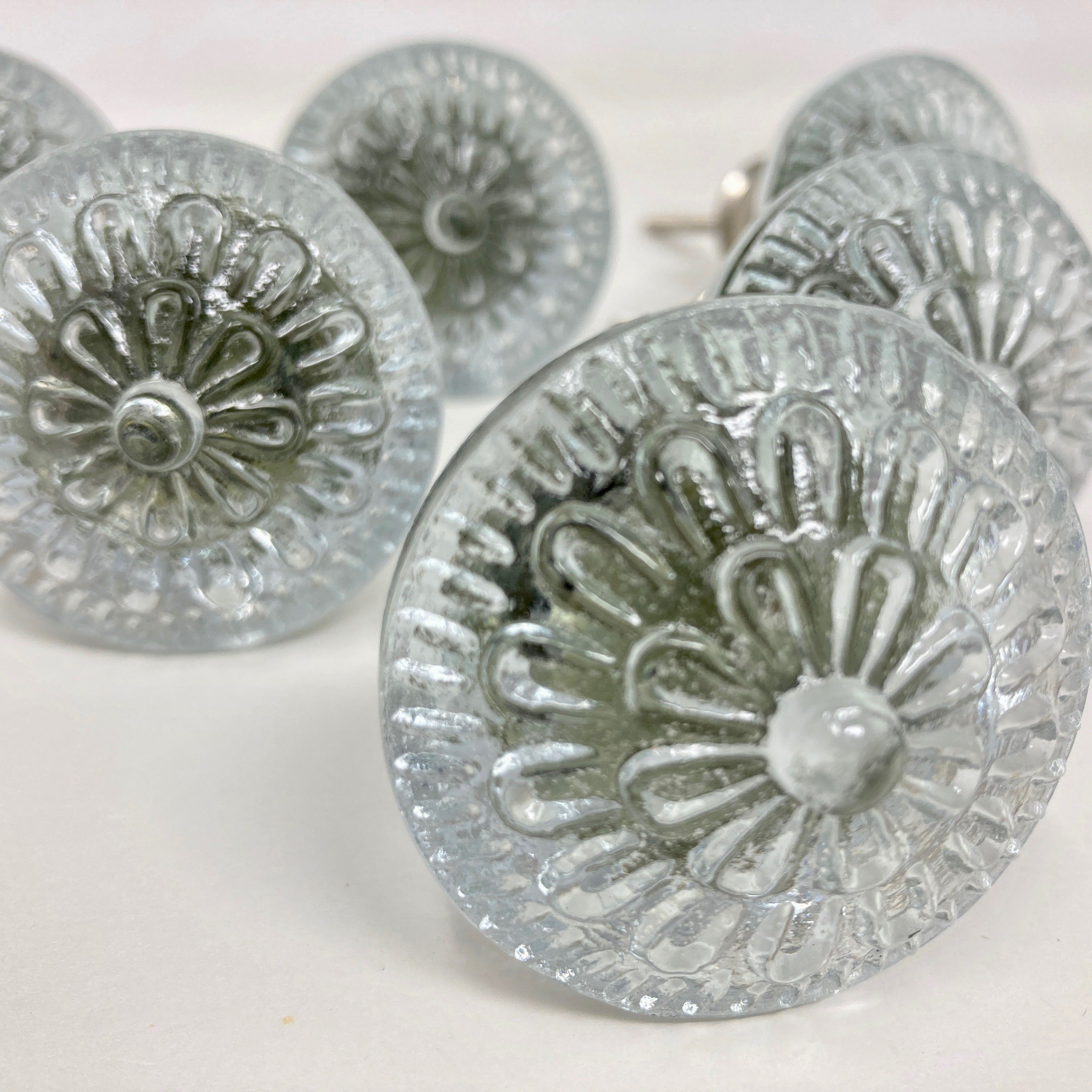 Vintage Victorian Style Clear Flower Round Glass Knob