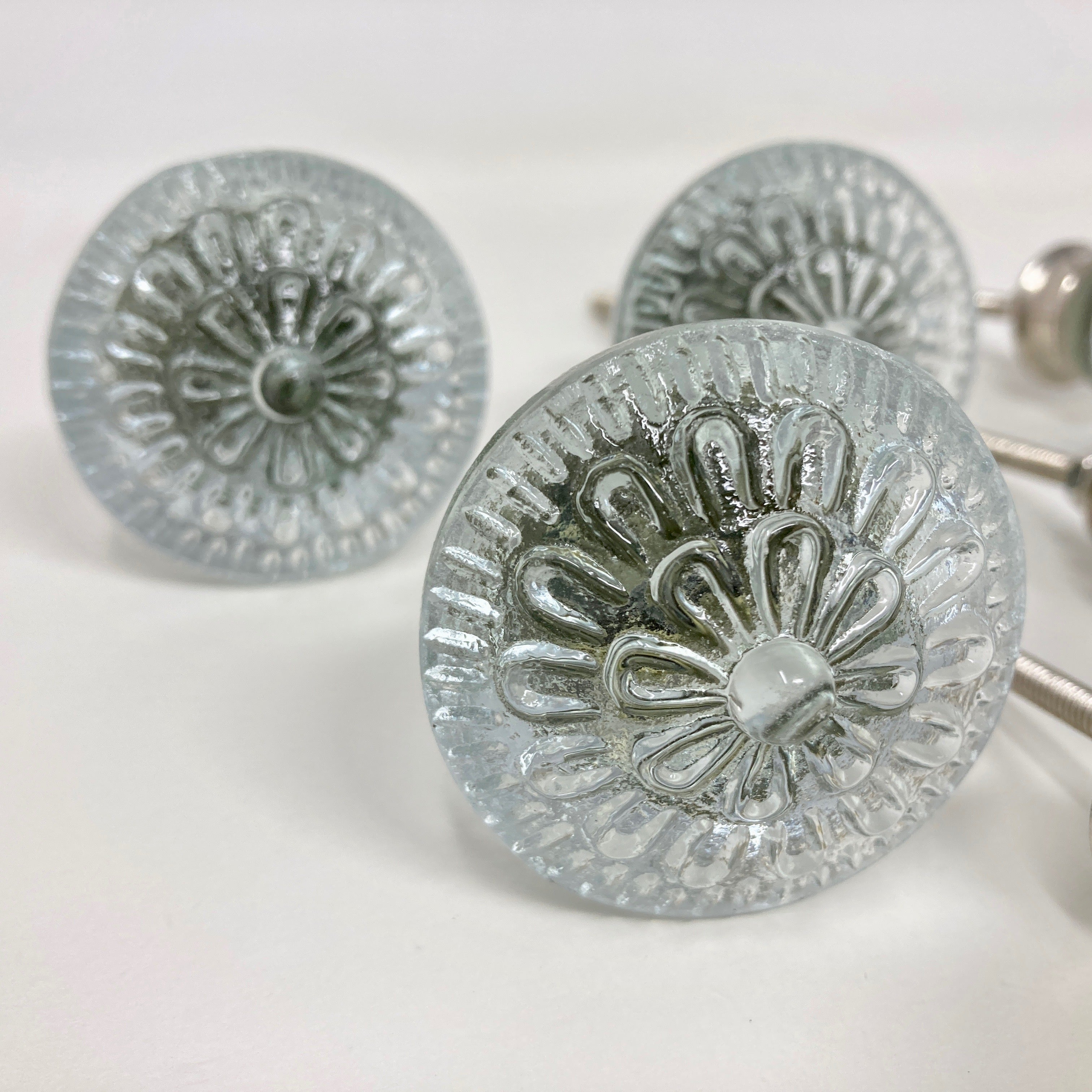 Vintage Victorian Style Clear Flower Round Glass Knob