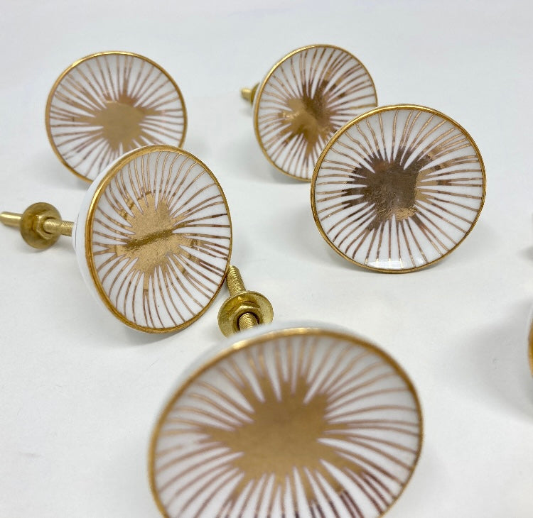 Hand Painted Ceramic White & Gold Drawer Pull, Drawer Knobs Cabinet Knobs and Pulls Unique Decorative