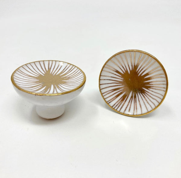 Hand Painted Ceramic White & Gold Drawer Pull, Drawer Knobs Cabinet Knobs and Pulls Unique Decorative