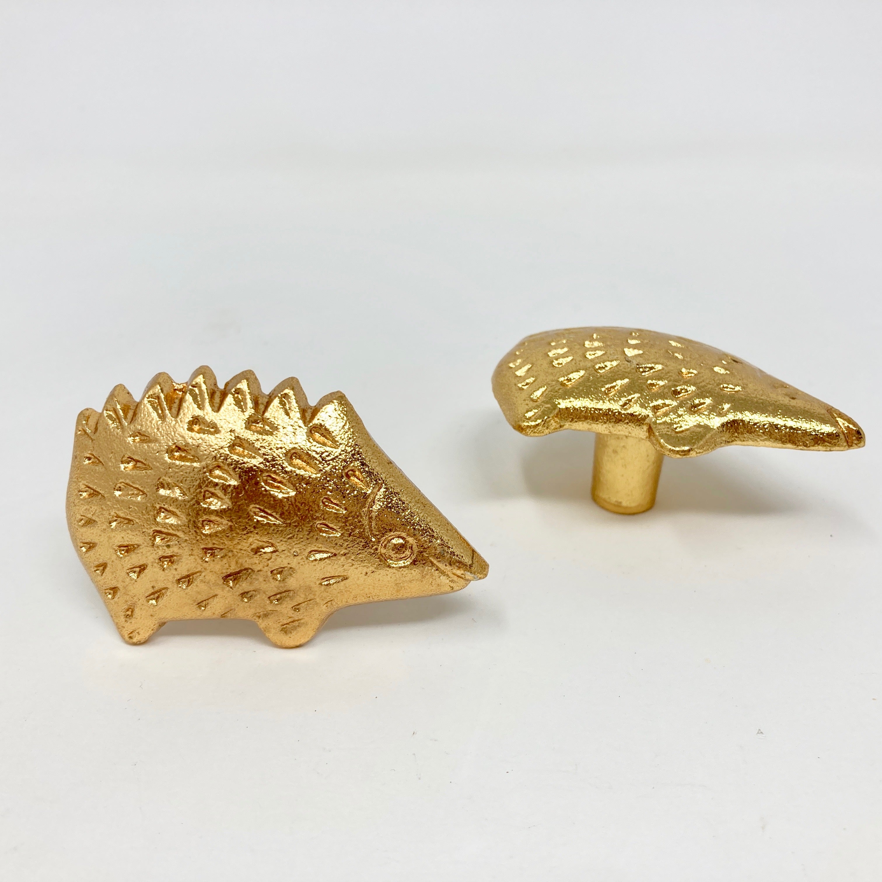 Bright Gold Hedgehog Knob Antique Gold Vintage Gold Woodland Iron Drawer Pull Door Pull Animal Knob