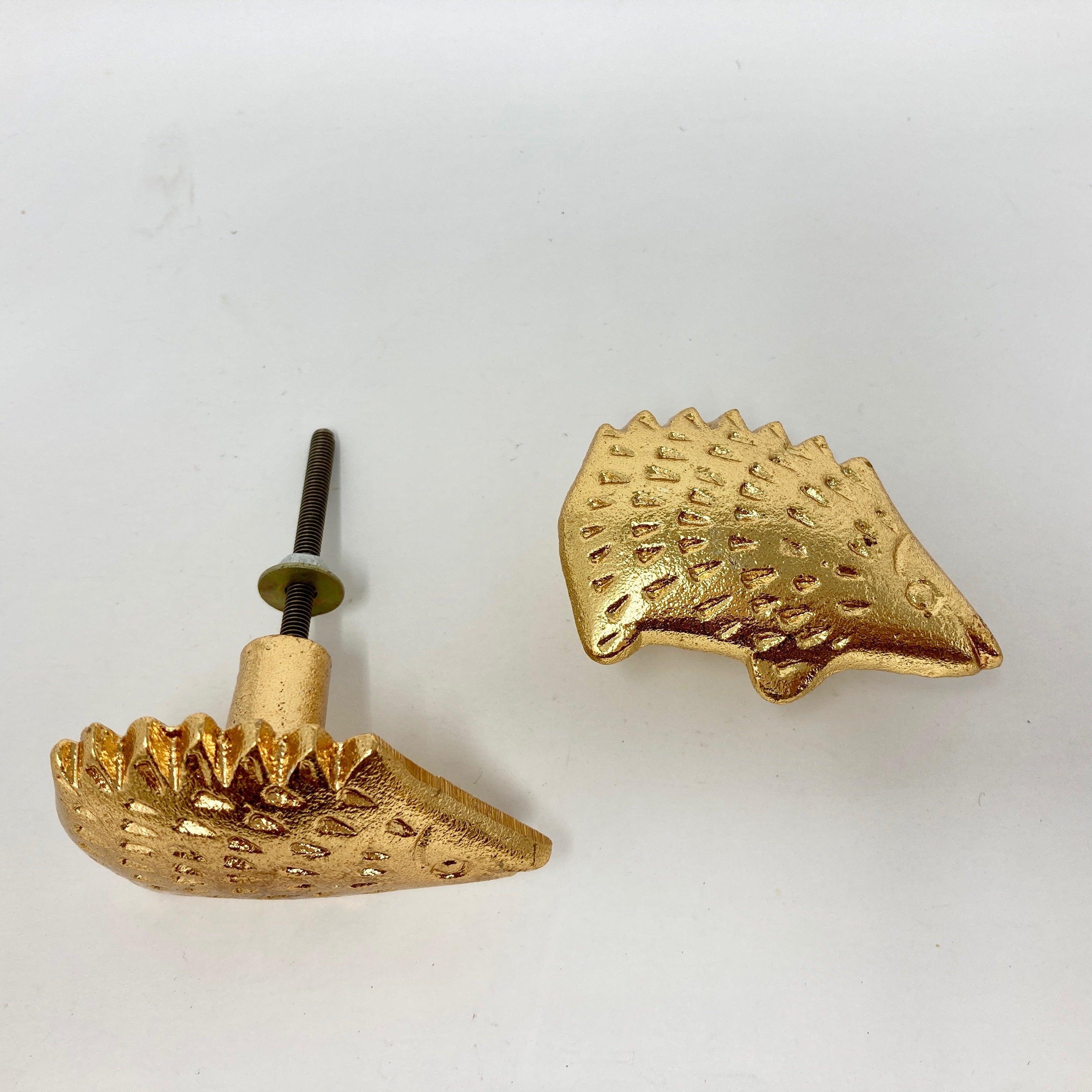 Bright Gold Hedgehog Knob Antique Gold Vintage Gold Woodland Iron Drawer Pull Door Pull Animal Knob