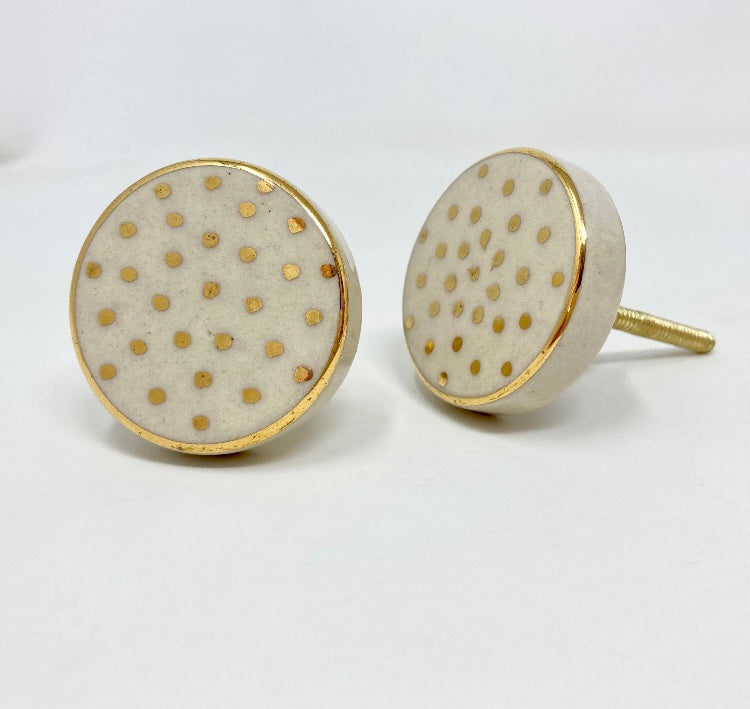 Gold Spot & White Hand Painted Handmade Ceramic Knob, Drawer Knobs Cabinet Knobs and Pulls