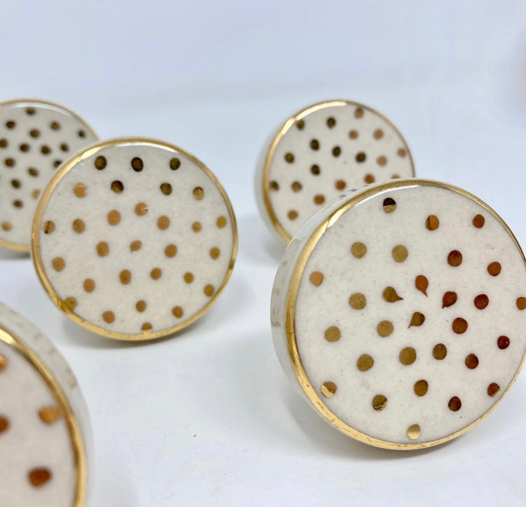 Gold Spot & White Hand Painted Handmade Ceramic Knob, Drawer Knobs Cabinet Knobs and Pulls