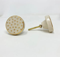 Gold Spot & White Hand Painted Handmade Ceramic Knob, Drawer Knobs Cabinet Knobs and Pulls