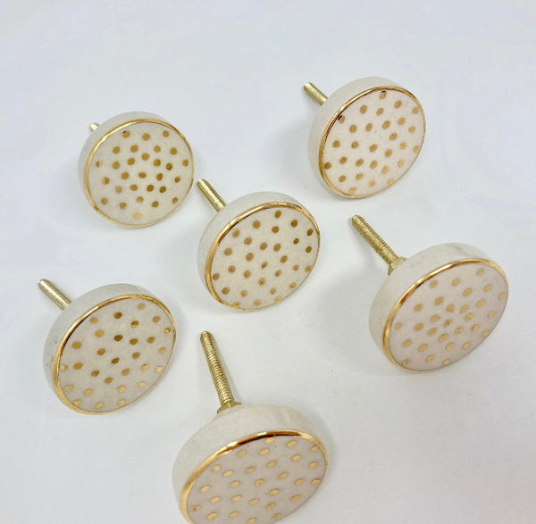 Gold Spot & White Hand Painted Handmade Ceramic Knob, Drawer Knobs Cabinet Knobs and Pulls