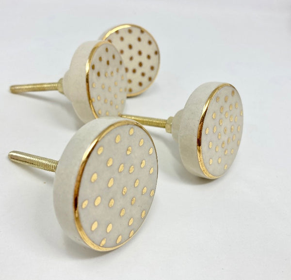 Gold Spot & White Hand Painted Handmade Ceramic Knob, Drawer Knobs Cabinet Knobs and Pulls