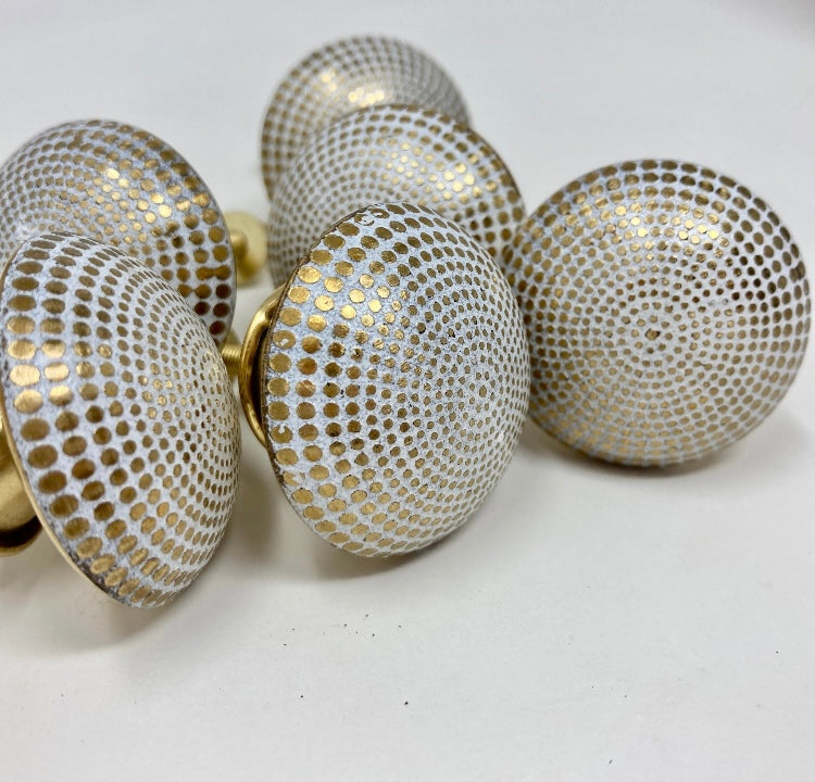 Moroccan Gold & White Round Drawer Knob Cupboard Pull Drawer Brass Etched Drawer Knob Brass Bohemian Drawer Knob