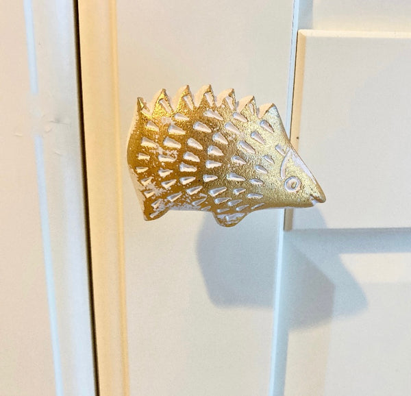 Washed Gold Hedgehog Iron Drawer Pull, Rustic Cabinet Door Handle, Door Knobs