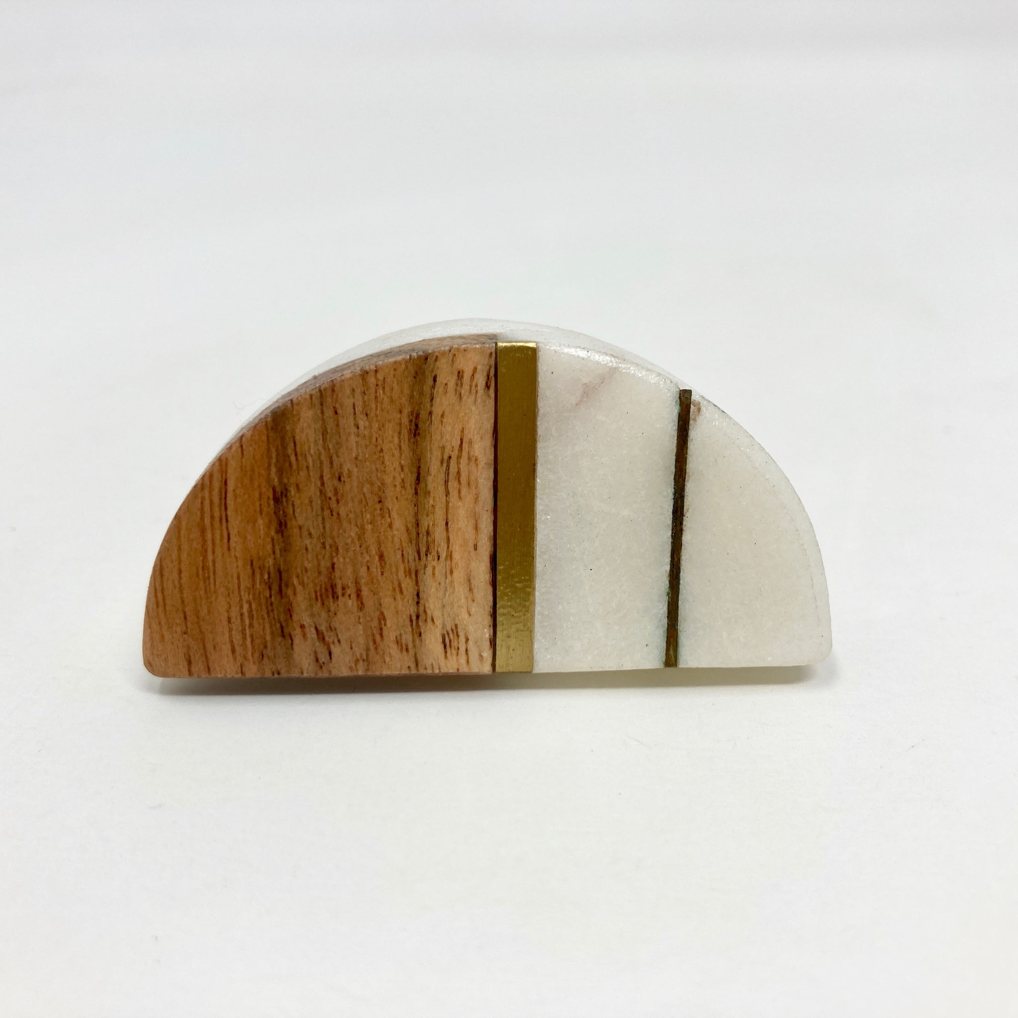 Half Moon and Round Marble & Wood Knob with Brass Strips. Artistic Cabinet Knob and Furniture Hardware, Handles Rustic Cabinet Door Handle