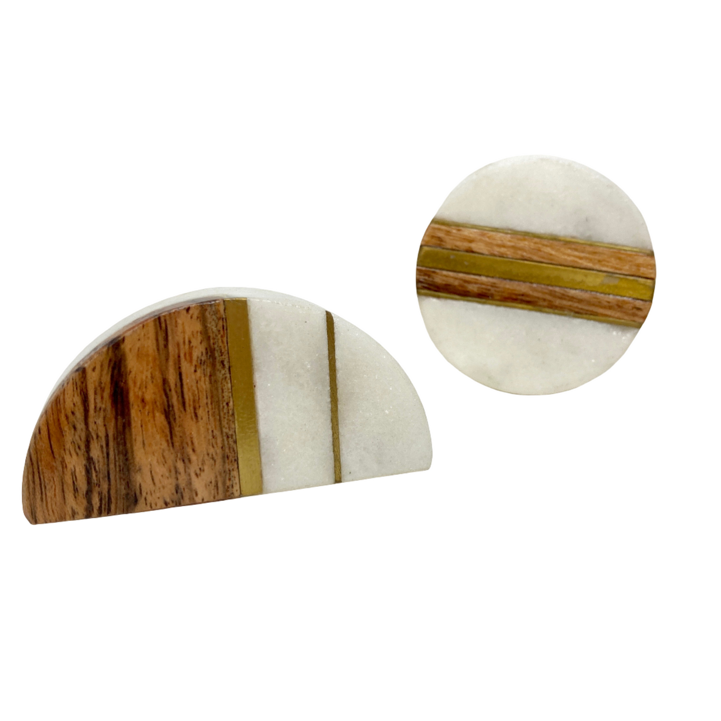 Marble & Wood Knob with Brass Strips