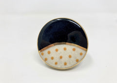 Hand Painted Hand-made Black Ceramic Knob with Gold Feature and Yellow/Mustard Spots, Drawer Knobs Cabinet Knobs and Pulls