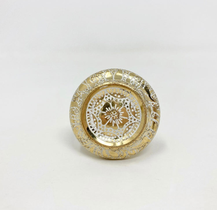 Moroccan Gold & White Round Drawer Knob Cupboard Pull Drawer Brass Etched Drawer Knob Brass Bohemian Drawer Knob