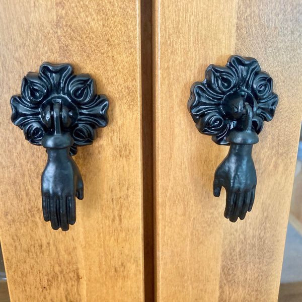 Victorian Style Pair (x 2) Vintage Hands Iron Drawer Pulls. French Chic, Cabinet Door Handle, Door Knob
